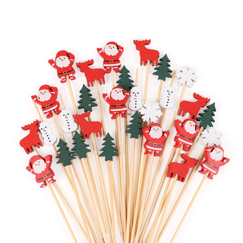 50/100Pcs Weihnachten Bambus Trinken Obst Dessert Lebensmittel Zahnstocher Weihnachten Party Decor Cupcake Topper Einweg Lebensmittel Zahnstocher