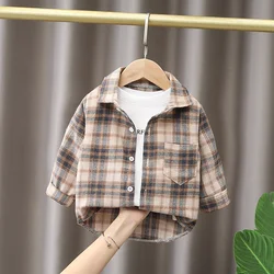 Kids Shirt Clothes Spring Thin Blouses Clothing Infant Boy Plaid Cotton Tops 1 2 3 4 Years Kids Long Sleeves Shirt