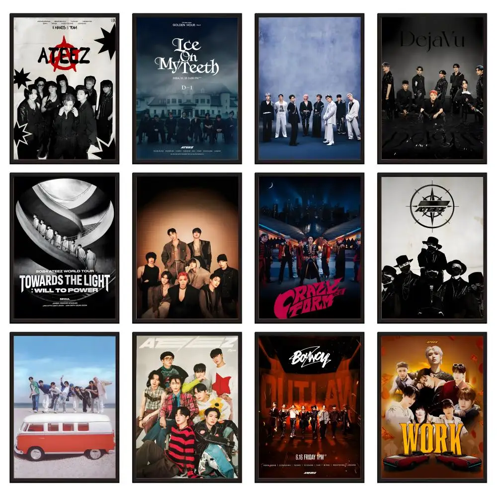 K-Pop Boy Group ATEEZ Poster For Office Bedroom Coffee Home Decor Durable Waterproof Aesthetic Stickers Wall Art HD