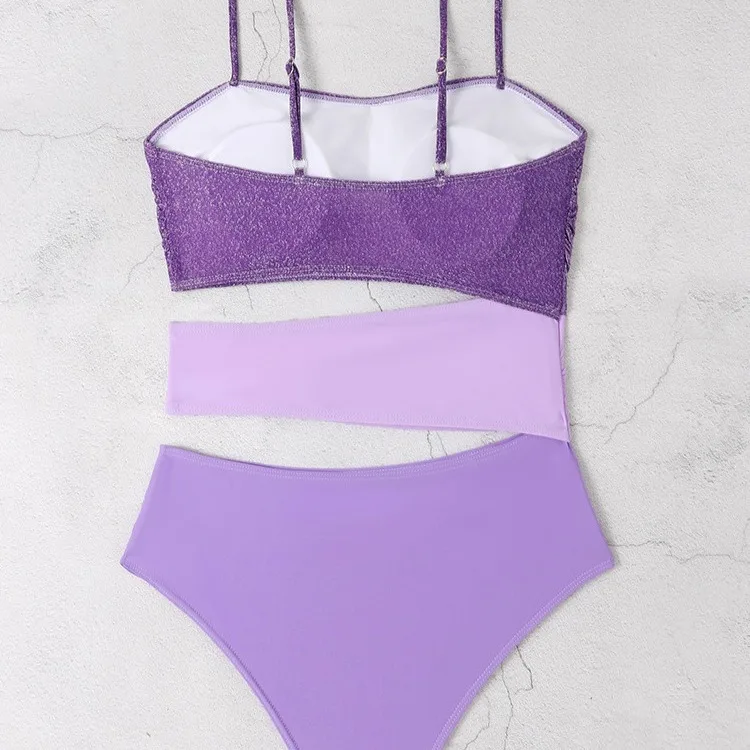 2025 New One-piece Purple Gradient Waist Exposed Simple Design European American Foreign Trade Beach Sports Sun Swimwears