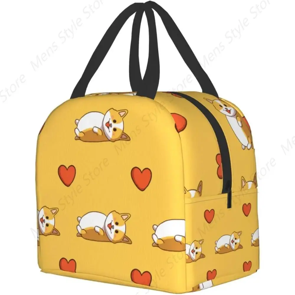 Cute Corgi Sleeping and Love Print Lunch Box, Kawaii Small Insulation Lunch Bag, Reusable Food Bag Containers Bags