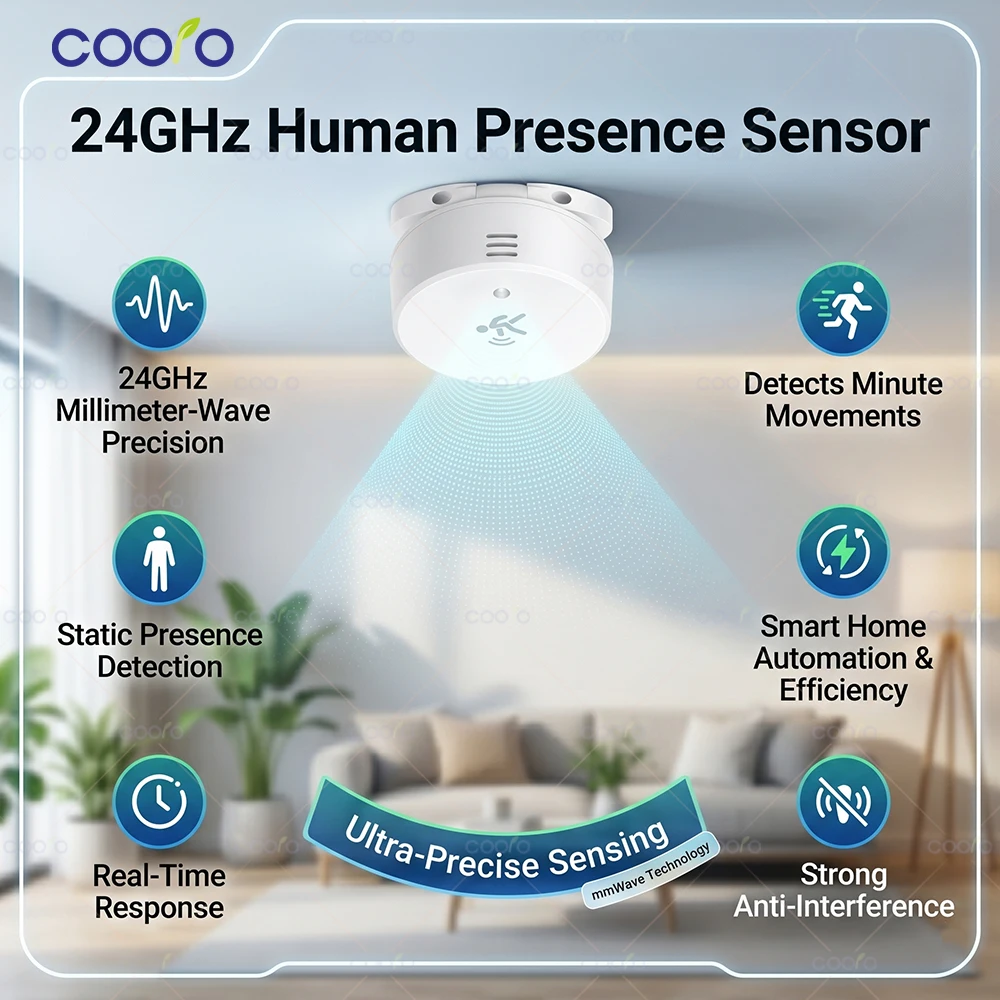 Tuya ZigBee 24G Human Presence Detector + Magnetic Bracket, MmWave Radar Presence Sensor with Illuminance Temperature Humidity