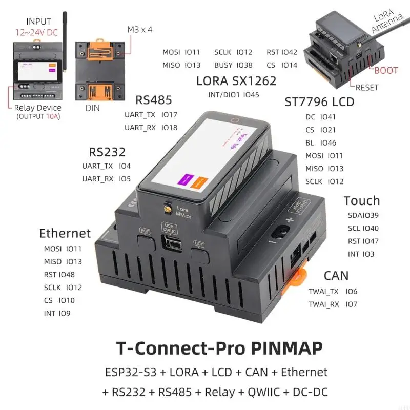 16FD Alto desempenho T-ConnectPro esp32s3 LORAS Módulo SX1262 com 2,33 polegadas TFTs LCD para IoT inovador