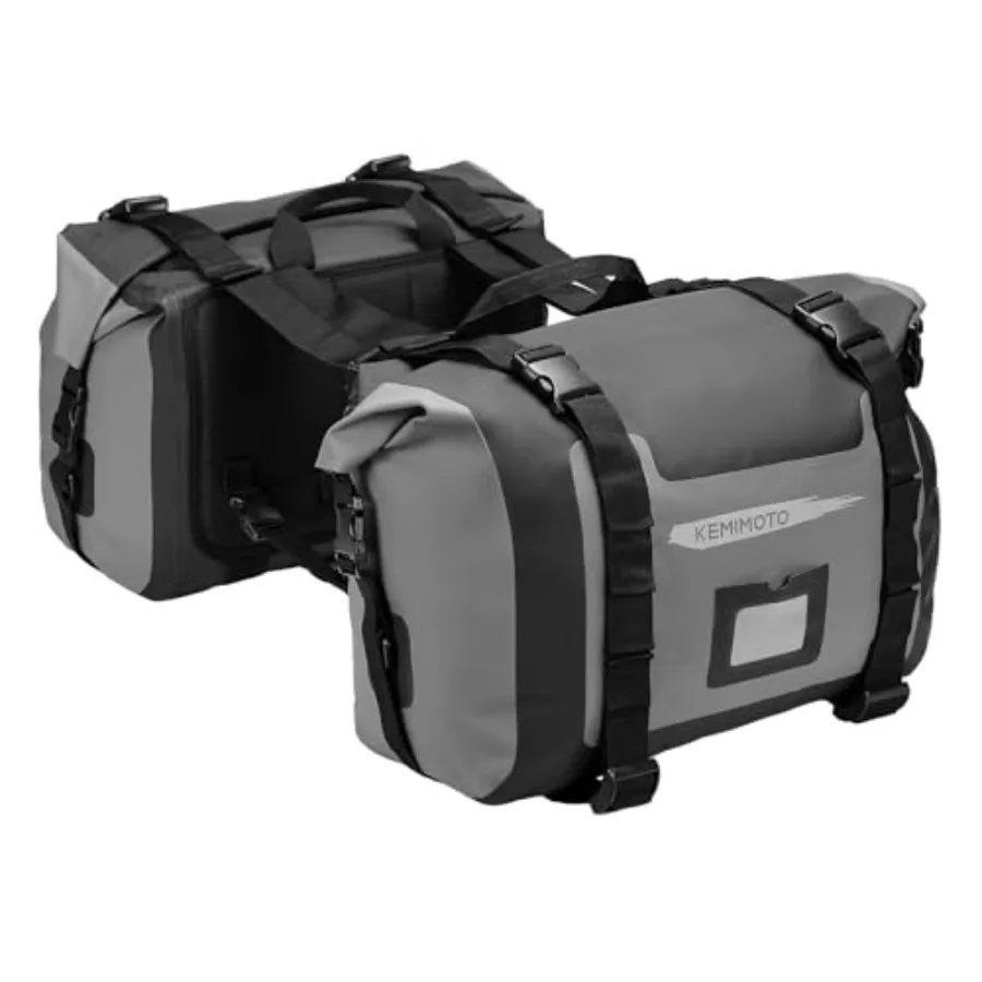

PVC Waterproof Motorcycle Saddlebags 50L 25Lx2 Adventure Dual Sport Bike Luggage Bag Gray Side Bags for Dirtbike Motorbike Trav