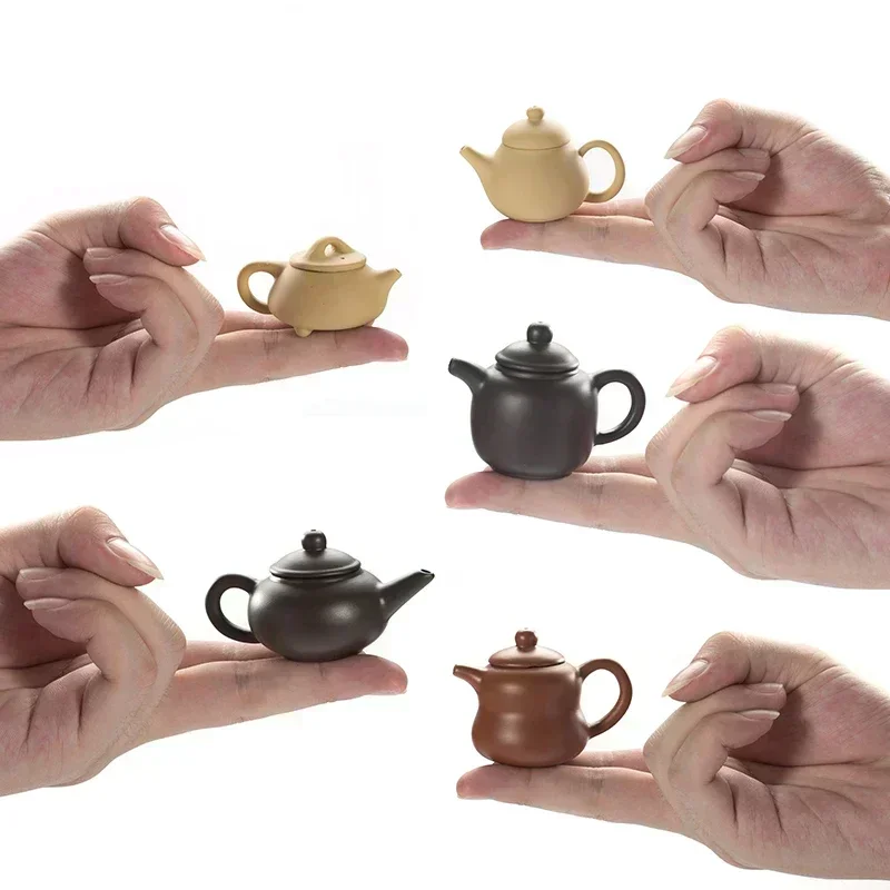 Mini- Enameled Pottery Teapot Pocket Hand Teapot Handstand Fingertip Kettle dark-red enameled pottery Teaset accessories Tea Pet