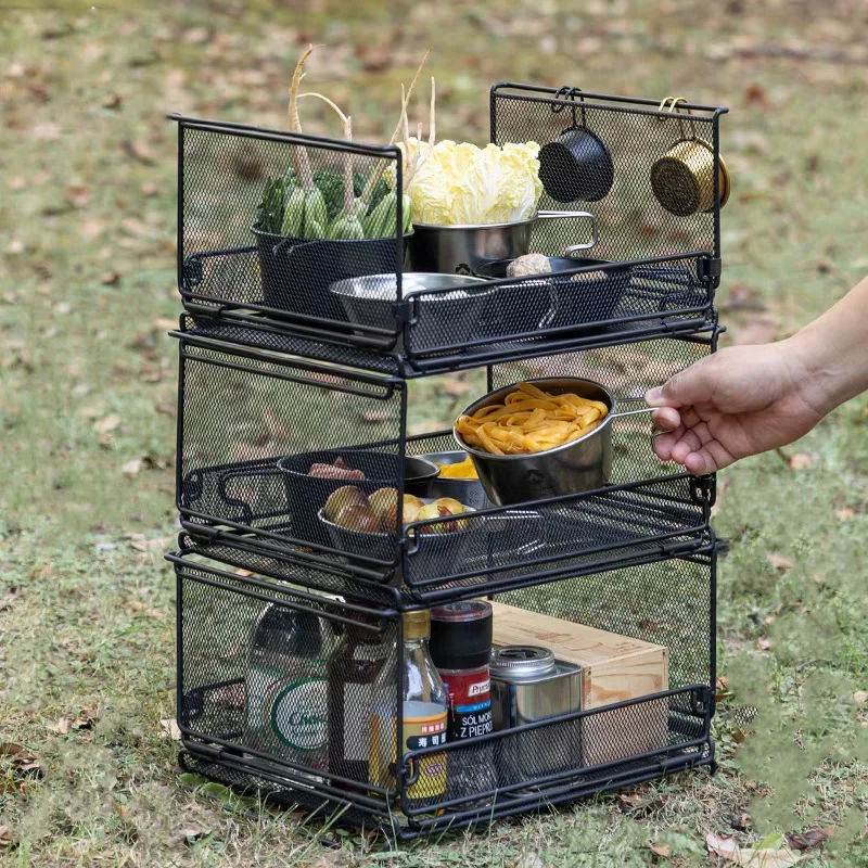 Outdoor Folding Storage Box Multi functional Drain Basket Storage Rack Outdoor Camping Portable Storage Box Cool Camping Gear