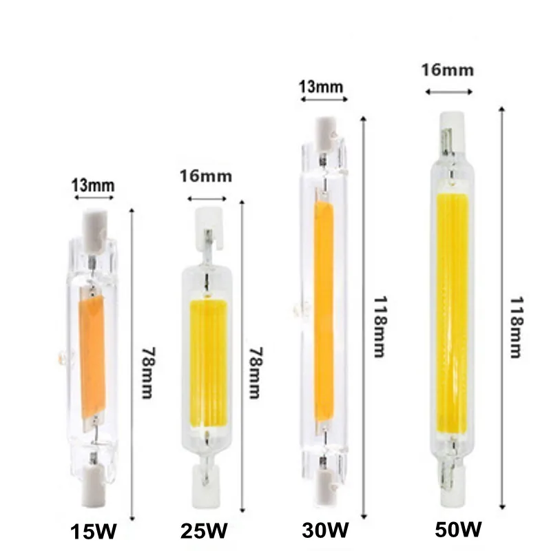 LED R7S Glass Tube 118mm 78mm dimmable Instead of halogen lamp cob 220V 230V Energy saving powerful R7S led bulb 15W 30W 40W 50W