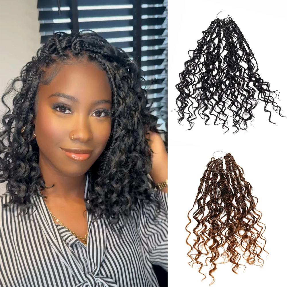 

10-прямые косички для волос, вязанные крючком, косички Bobo Box с вьющимися концами, синтетические вязанные крючком волосы с предварительной петлей на каждый день