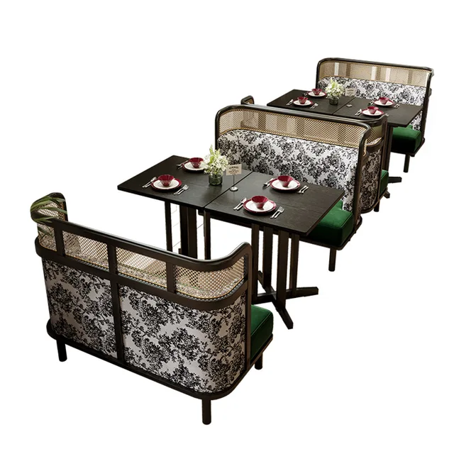 Commercial Table and Chair Combination French Retro Booth Sofa Chair Combination Western Restaurant Dining Table and Chair 5