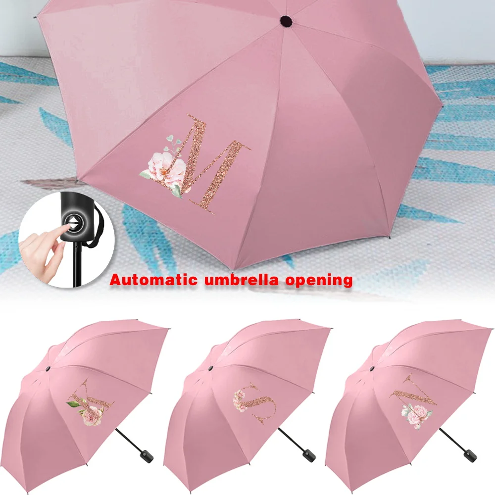 Guarda-chuvas UV Sun Rain Dobráveis Totalmente Automáticos Proteção Essencial para Viagem Espessura Aumentada À Prova de Vento Compacto ouro rosa