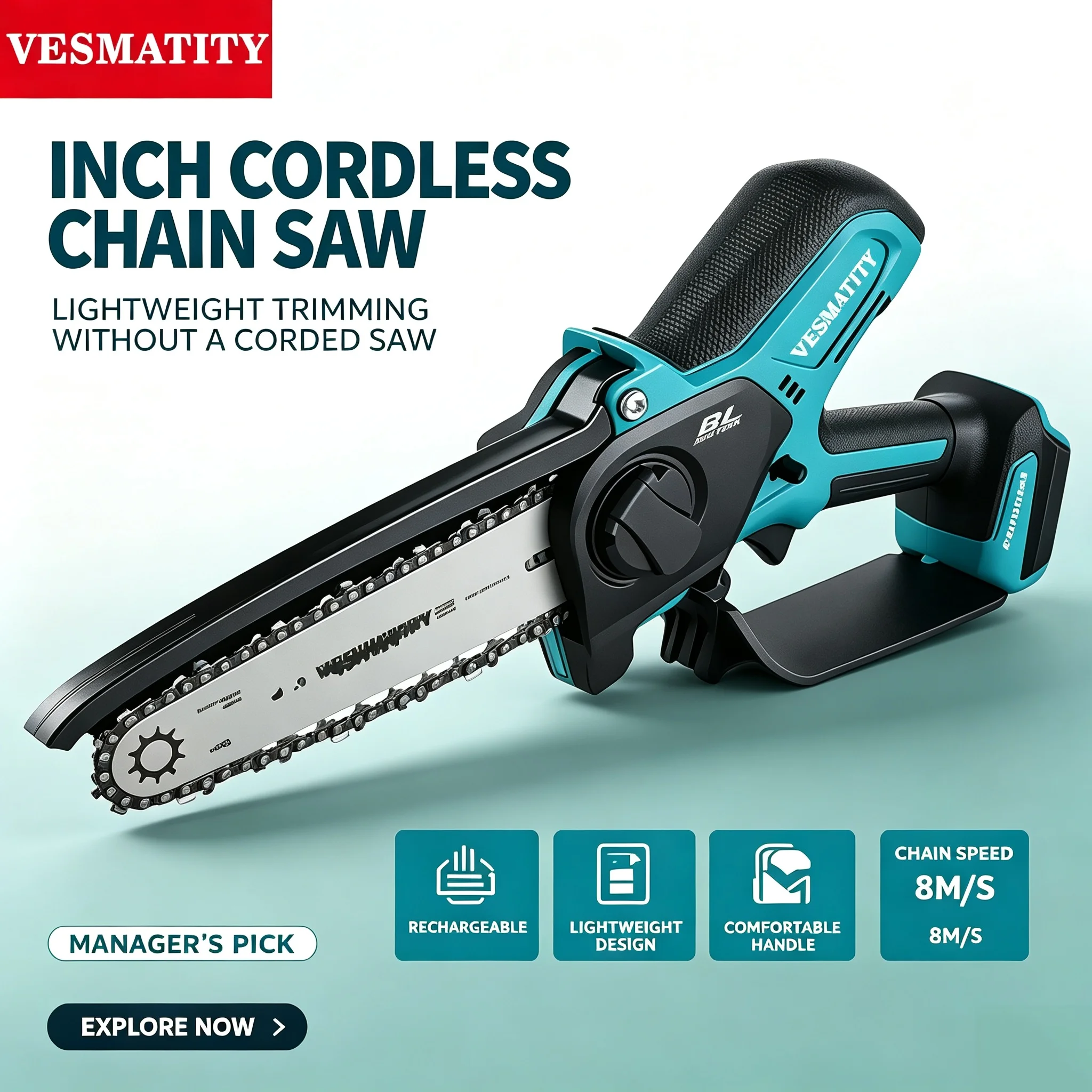 Electric Chainsaw 6 Inch Brushless Cordless Mini Pruning Saw Wood Cutting Tool Garden Tree Branch Cutter for 18V Battery