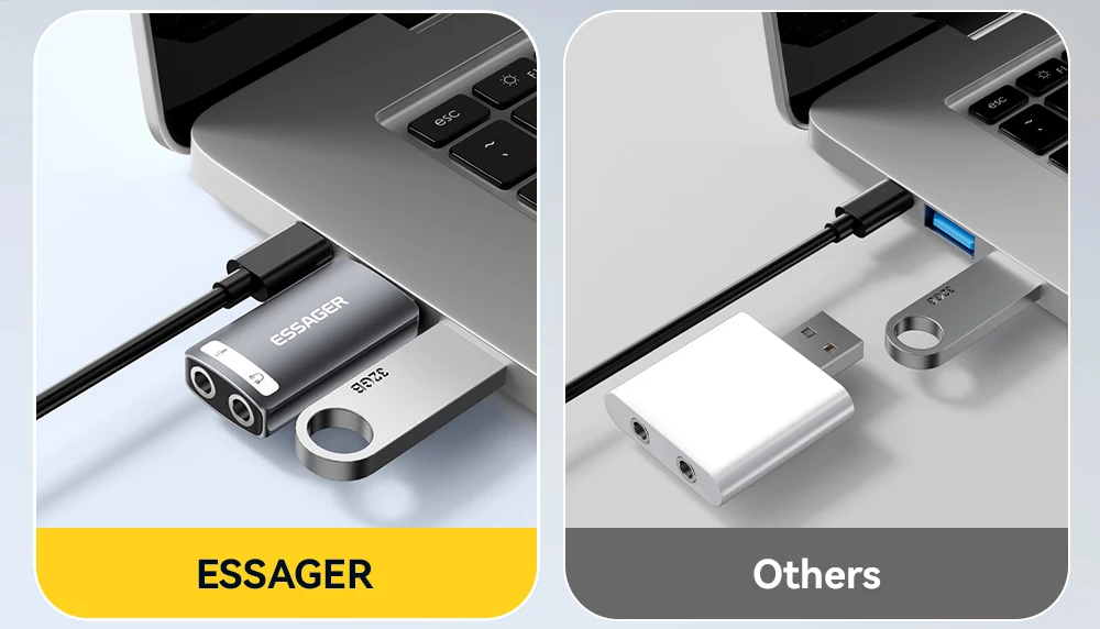 Essager USB-Soundkarte, externe Mini-Soundkarte, USB auf 3,5 mm Schnittstelle, Stereo-Audio-Adapter für PS4, PS5, Switch, Laptop-Headset – Detail 9