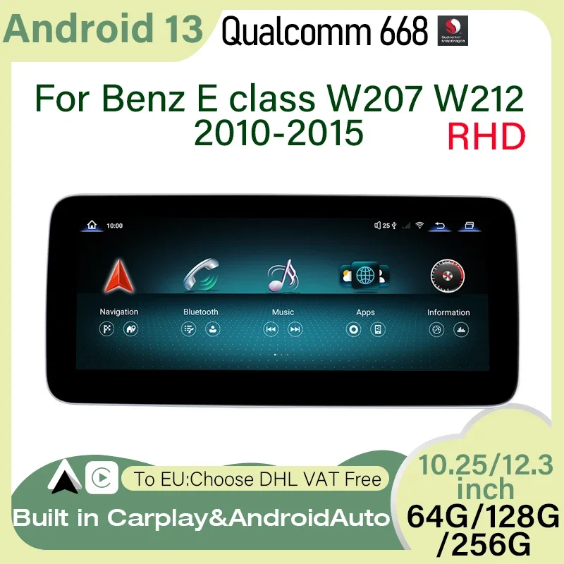 Snapdragon 668 Android13 Car Multimedia Video Player For Benz E class W207 W212 2010-2015 RHD Wireless carplay GPS Navigation