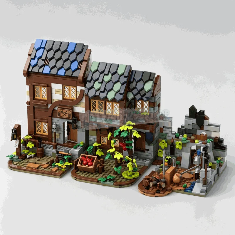 1211PCS Medieval Village Blacksmith Building Blocks Workshop Diorama Model DIY Assembly Creative Architecture Collection Gifts