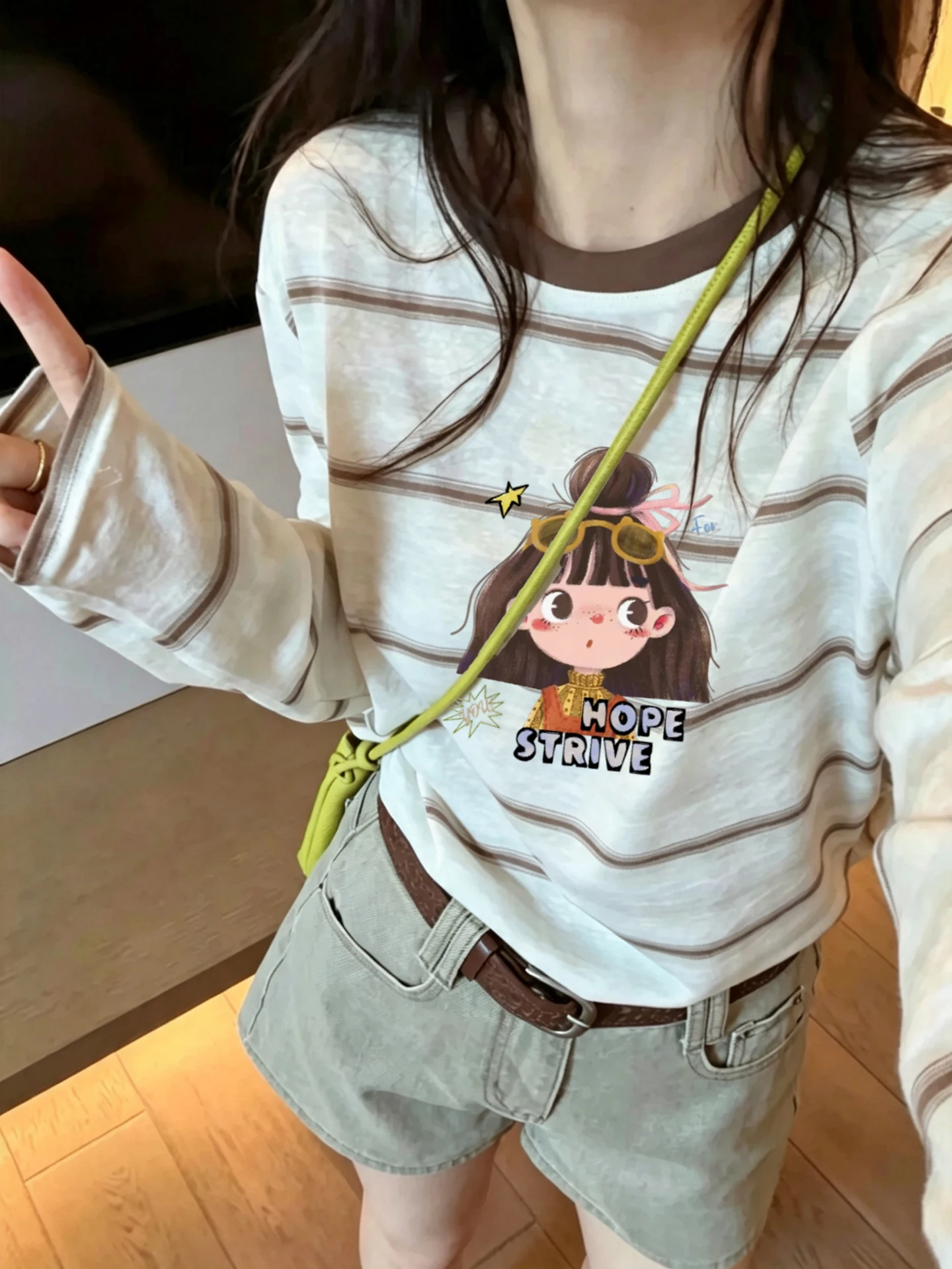 Loose Fit Long Sleeve T-Shirt Women's Early Autumn New Print Versatile Base Layer Shirt Top Korean Style Striped Color Block