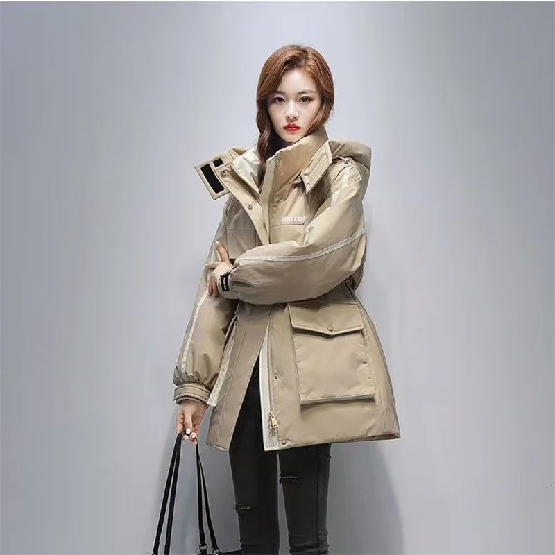 Fashion New Cotton-padded Coat Girls Long Color Matching School Overcomes The Tide Padded Waist Warm And Slim Cotton-padded Coat