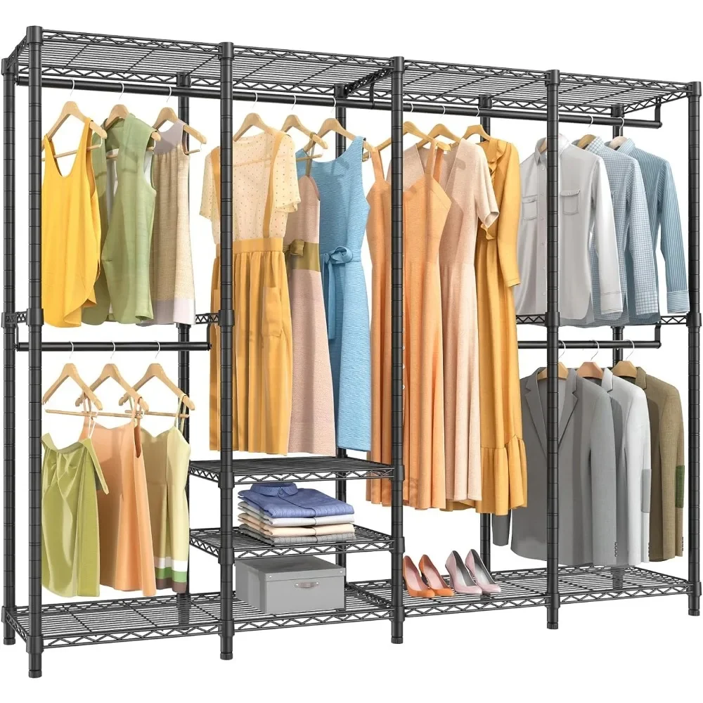 Wire Garment Rack Heavy Duty Clothes Rack for Hanging Clothes, Multi-Functional Clothing Rack Freestanding Closet Wardrobe