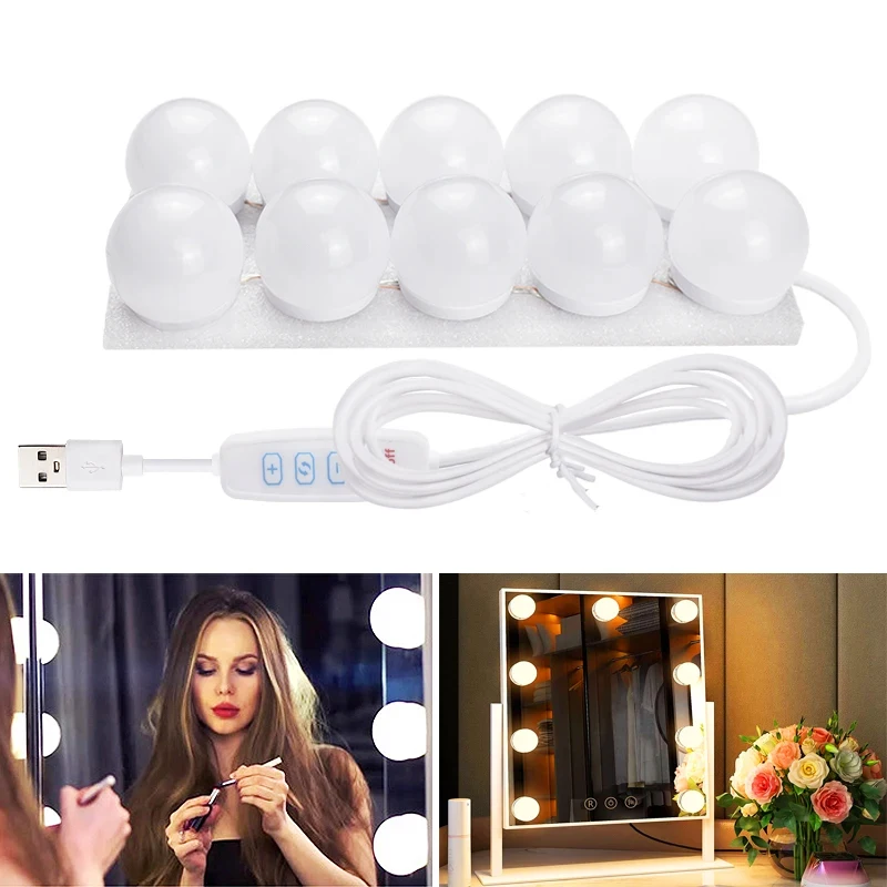 LED makeup fill light 3 colors adjustable brightness USB Power  beauty mirror ambient lamp Hollywood Dressing Table Vanity light