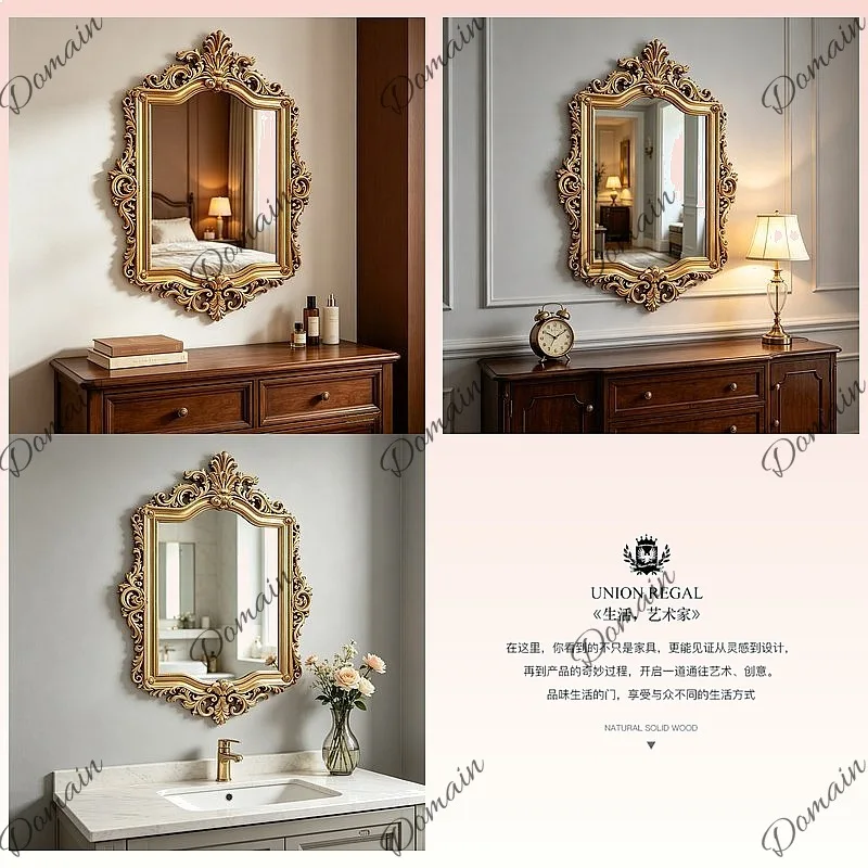 French Palace Wall Mirror Vintage Luxury Vanity Mirror for Bathroom Bedroom Decorative Art Decor