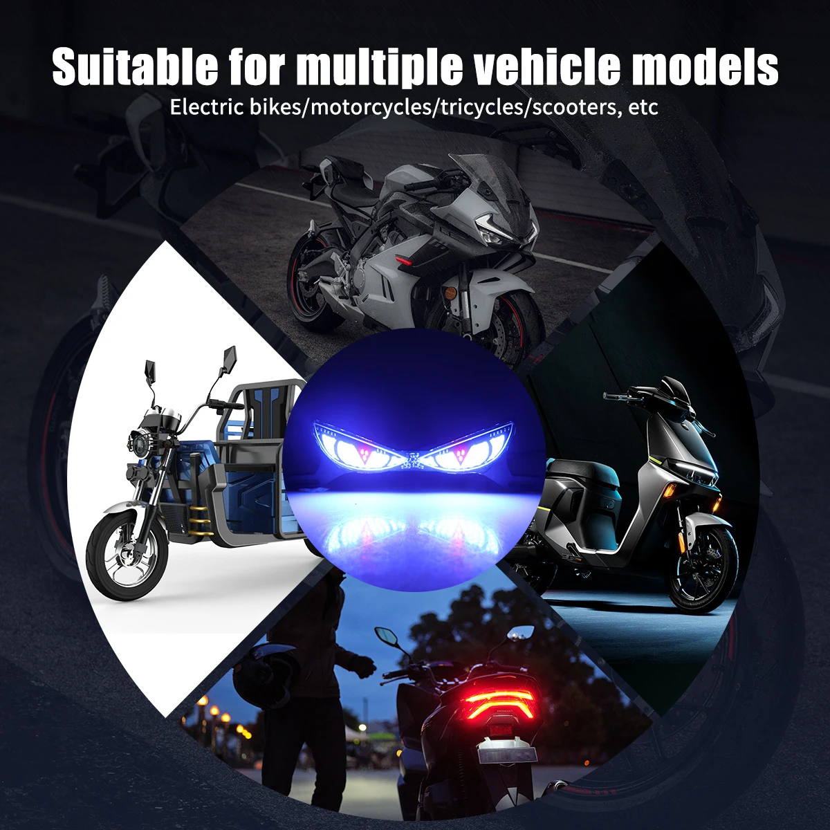 KEVANLY 1PC LED 12V Dual Color Snake Eye Cross Pattern Motorcycle License Plate Light Waterproof And Dustproof Decorative Light