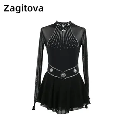 Zagitova Figure Skating Dress Women Girls Ice Skating Skirt Performance Competition Mesh Skirt Costume Sleeveless Black