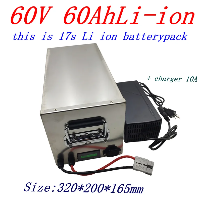 

Batterie lithium-ion 62.9V, 60V, 60Ah, BMS 17S, 62.9V, 63V, avec chargeur 10A, pour scooter, vélo, tricycle et moto 3000W