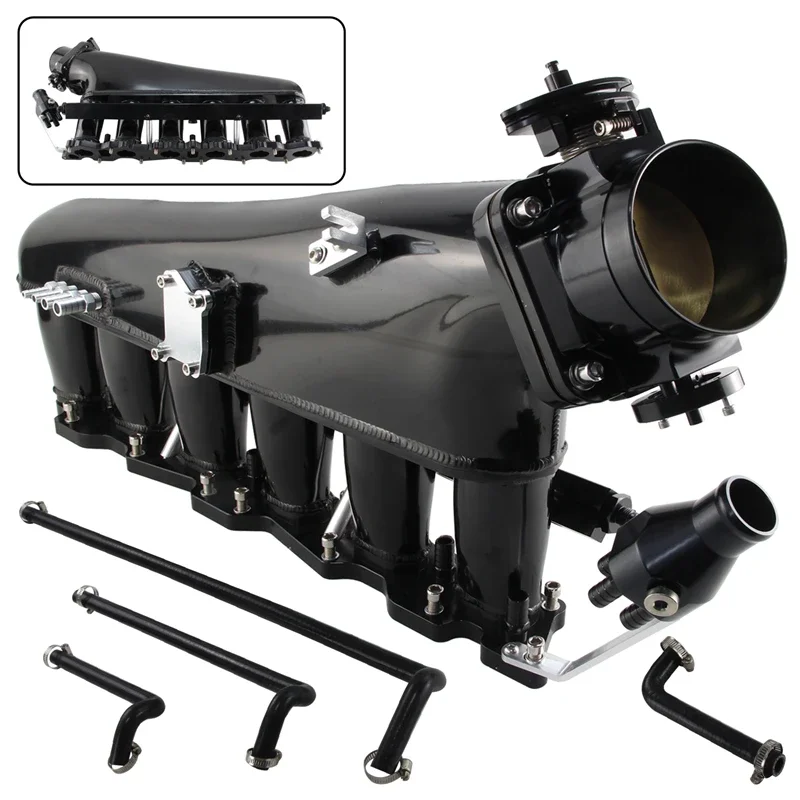 

Black/Silver Intake Manifold Fuel Rail Throttle Body 90mm Fits for Nissan Skyline R32 RB20DET 2.0L Engine 1989-1994