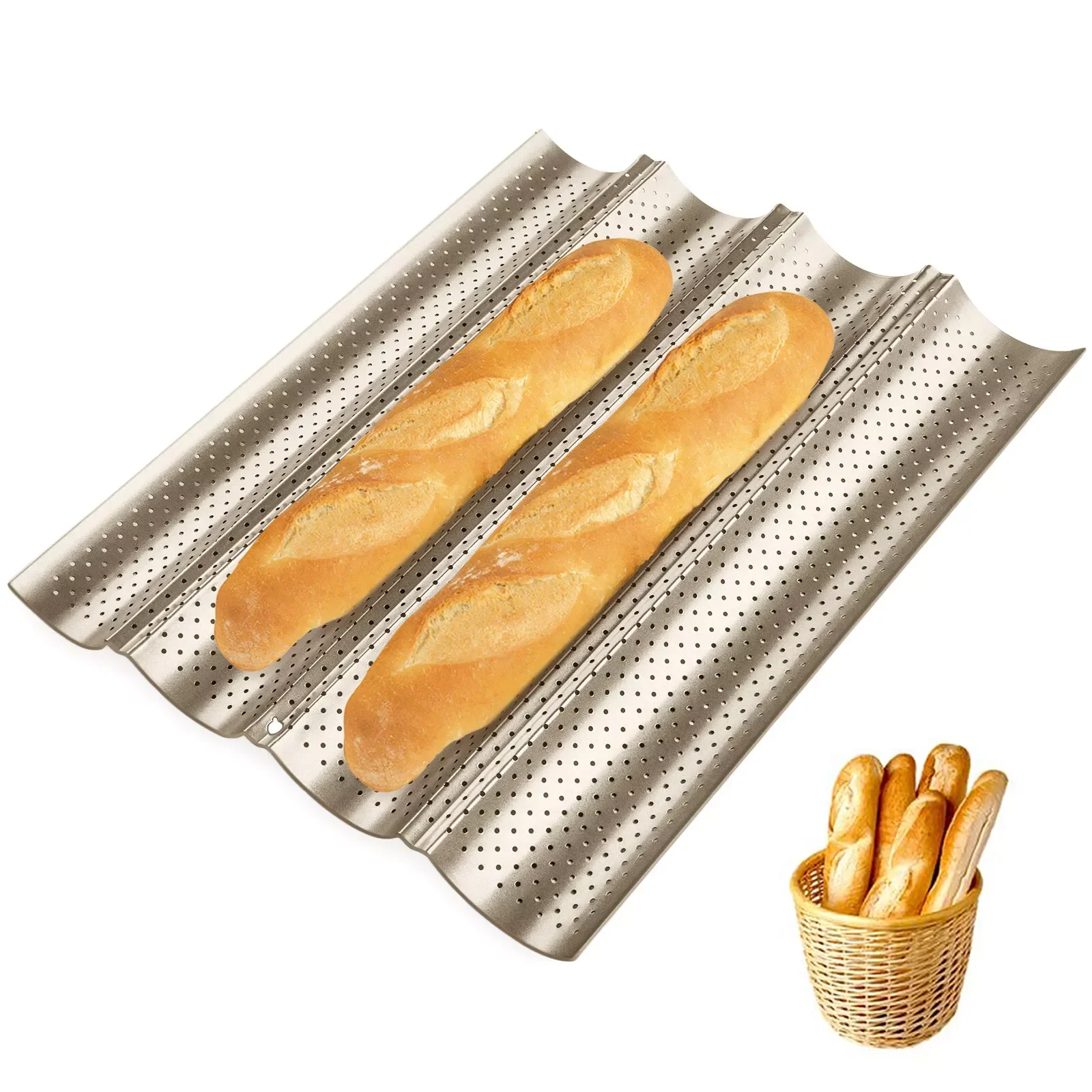 4Wave French Bread Baking Pan Non-stick Perforated Heat Resistant Easy Clean DIY Loaf Bake Mold for Home Party Bread Baking Tool