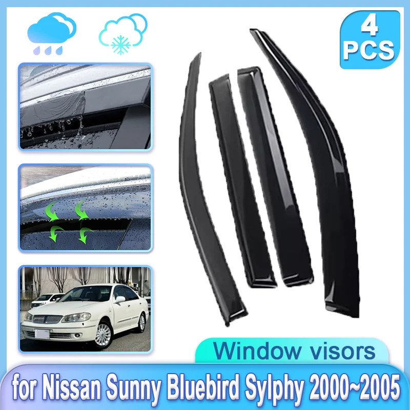 4x Car Window Door Visor for Nissan Sunny Bluebird Sylphy SG Almera Sentra Pulsar 2000~2005 Rain Guard Shades Wind Accessories