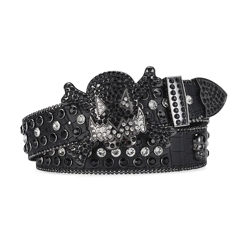 Cinturón de diamantes de imitación con hebilla de calavera de Halloween para hombre y mujer, estilo Punk Hip-Hop, moda de personalidad, combina con