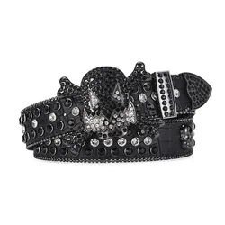 Cinturón de diamantes de imitación con hebilla de calavera de Halloween para hombre y mujer, estilo Punk Hip-Hop, moda de personalidad, combina con todo, cinturón de diamantes para mujer