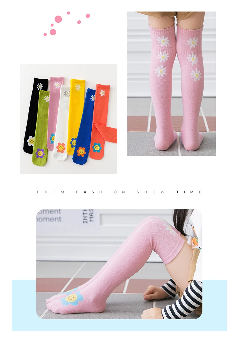 Frühling Baby Mädchen über Knies trümpfe niedlichen großen Lächeln lange Socken Kinder Mode Buchstaben Gänseblümchen Blumen Kind Säugling Mode Socken – Detail 12