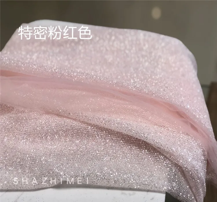 Champagne Pink Glitter Mesh Special Density Seersucker Hot Drilling Gold-Jet Gilding Draping Fabric for Wedding Dress Fabric