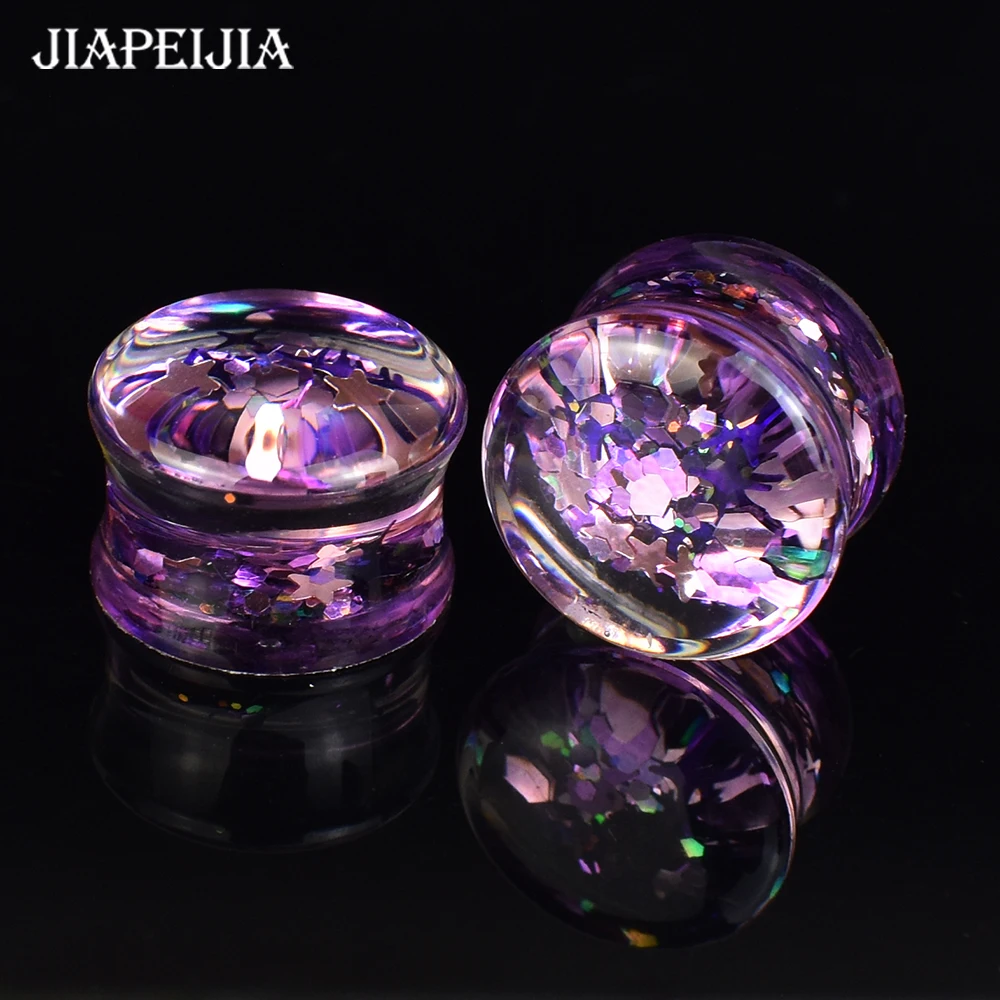 6-50mm 2Pcs Twinkle Sequin Ear Plugs Gauges and Tunnels Double Flared Plug Ear Stretcher Expander Ear Piercing Jewelry