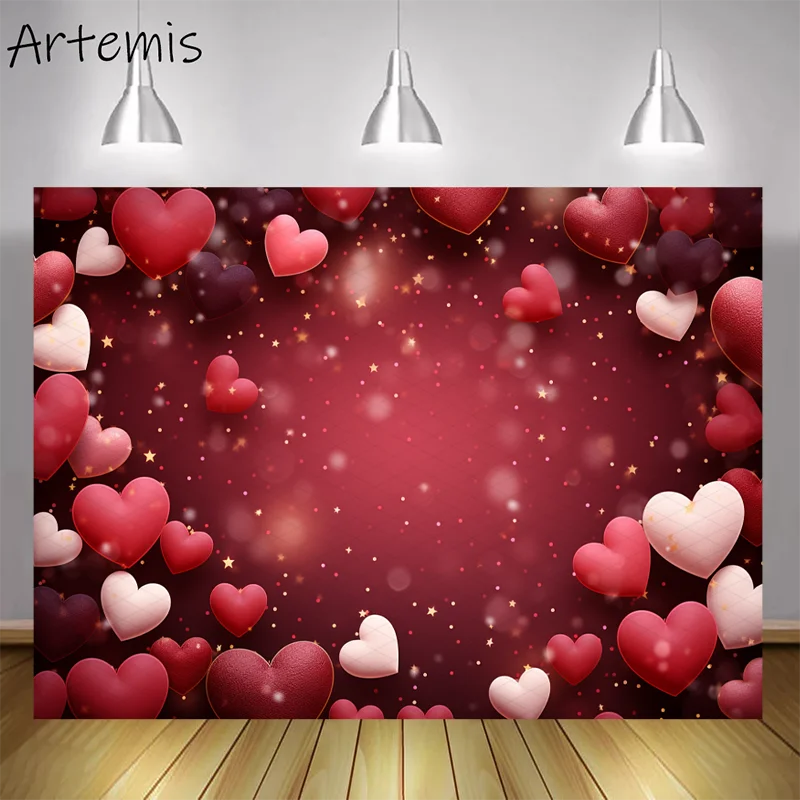 Valentine's Day Background Red Hearts Frame Shapes & Patterns Minimalis Children's Birthday Portrait Backgdrop Photo Studio