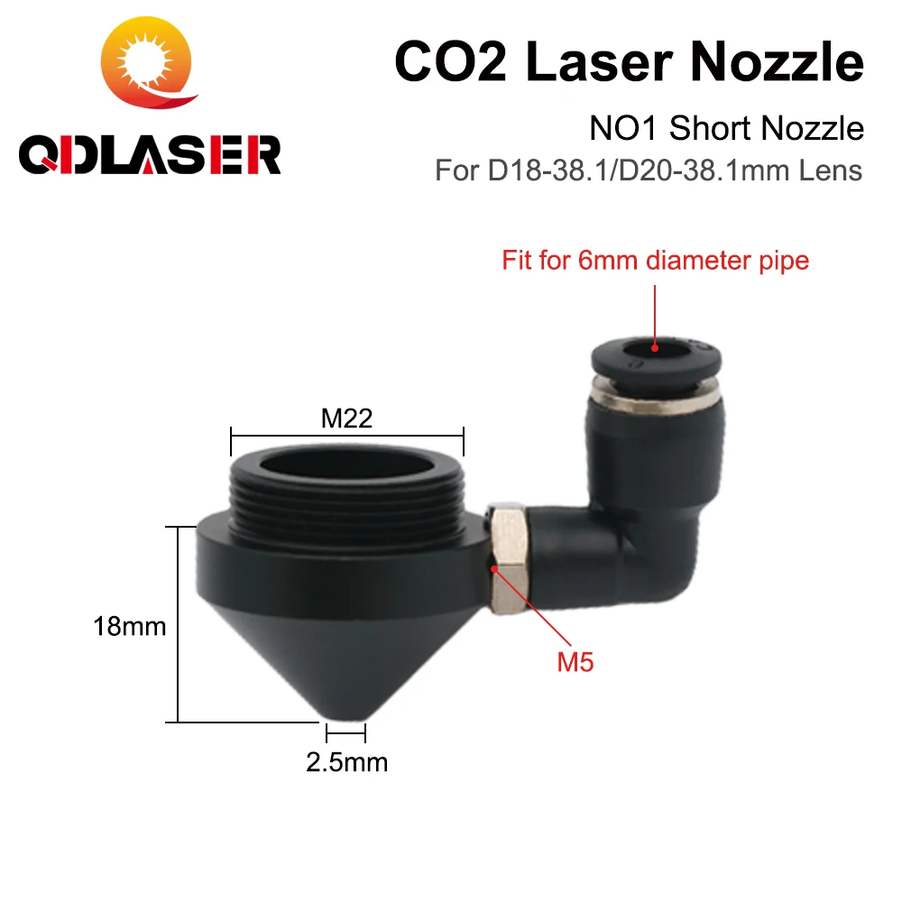 Imagem -02 - Qdlaser Laser Air Bocal com Encaixe m5 para Co2 Laser Cutting Machine Co2 Lente Curto Diâmetro 18 mm 20 mm Lente Fl38.1 mm