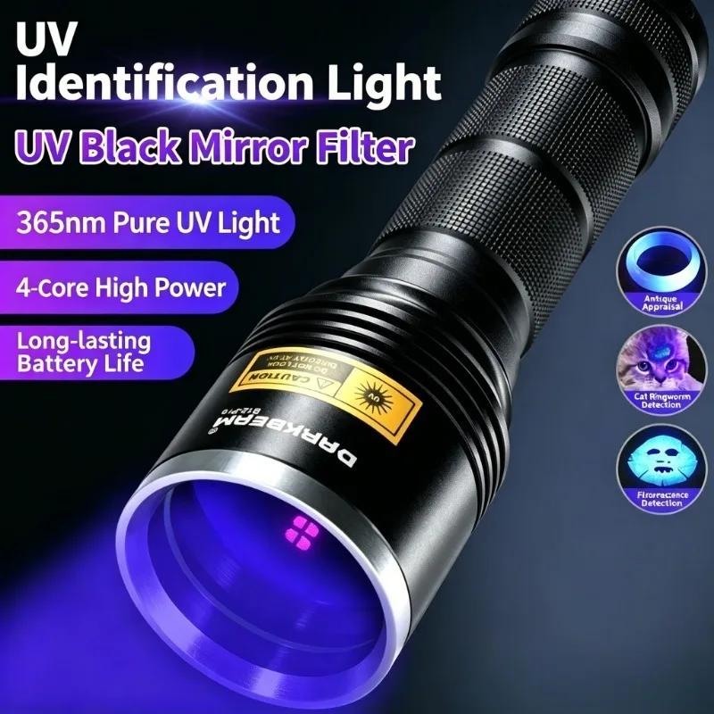 365nm UV Flashlight Black Mirror Purple Light Lamp LED Blacklight Curing Cat Tinea Pet Urine Stain Marker Scorpion Check Lamp