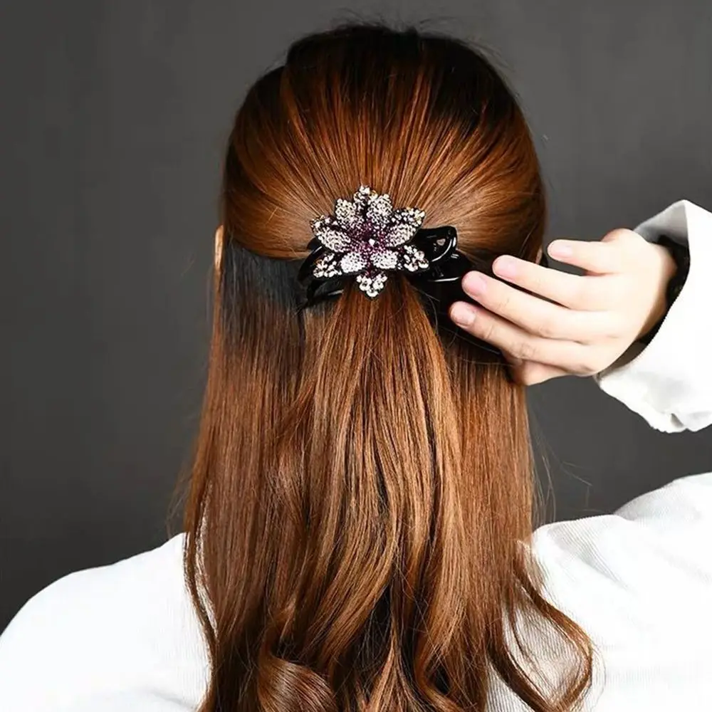 Hair Clip Elegant Female Girls Headwear Hairpin Flower Duckbill Clip Ponytail Holder Diamond Hair Claw Hair Accessories