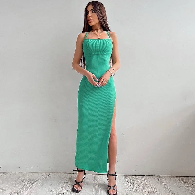 

Women's dress 2024 summer new sexy halter halter sheath long hip wrap dress