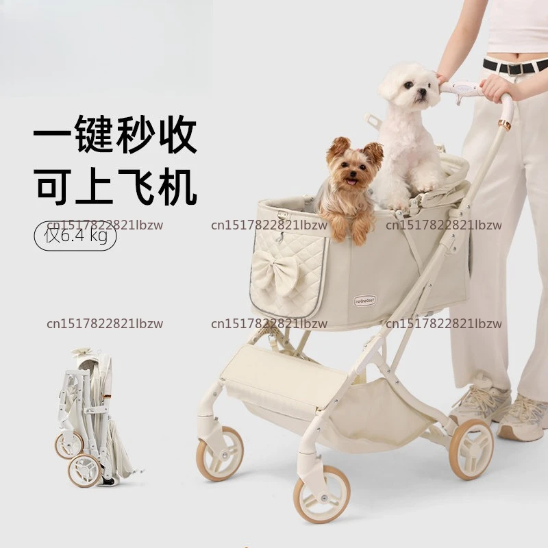 Lightweight Outdoor Pet Stroller Pram One Click Folding Stroller Dog Cat Trolley Small Pets Travel Breathable Puppy Supplies