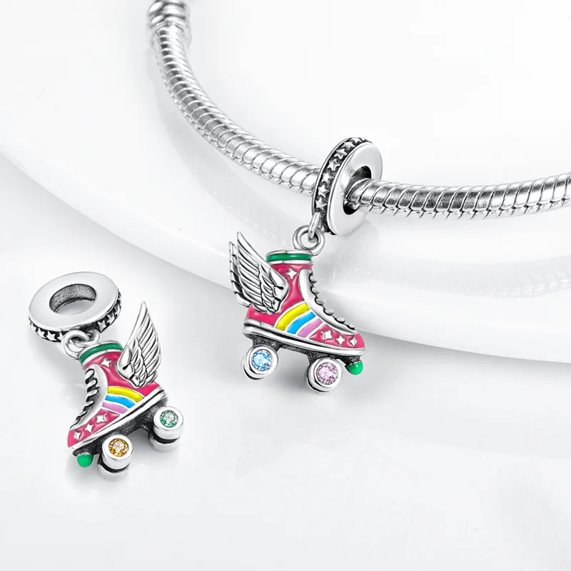 925 Sterling Silver Wing Skating Shoes Charms Bead CZ Zircon Wizard Dangle Fit Original Bracelet DIY Women Jewelry view 3