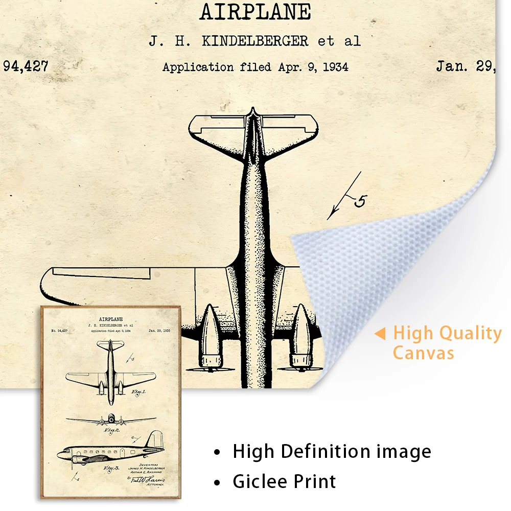 طائرة براءة اختراع طباعة ملصق خمر سلاح الجو طائرة مقاتلة مخطط الطيار هدية حائط لوح رسم الفن صور ديكور المنزل