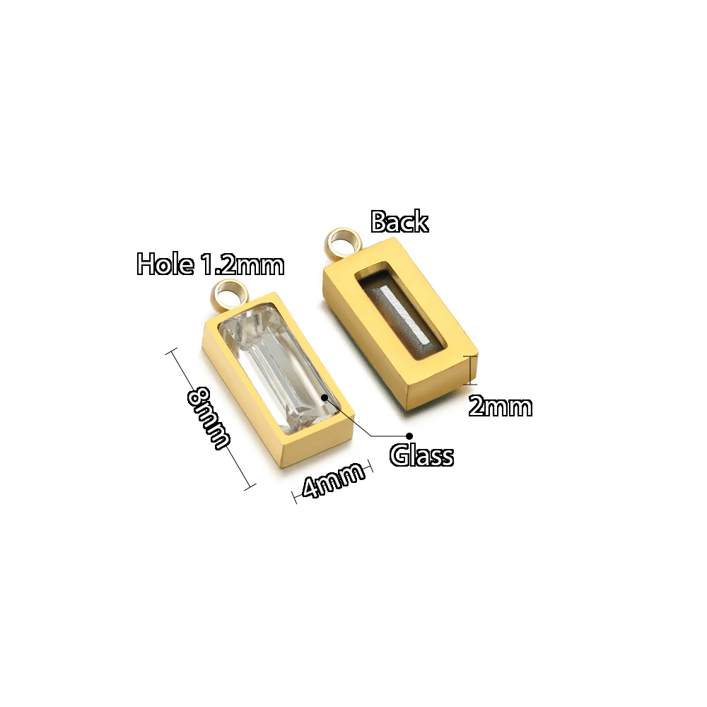 5 Stück rechteckige Brillenanhänger aus Edelstahl, kleine exquisite Anhänger für DIY-Schmuckherstellung, zur Herstellung von Halsketten, Armbändern und Ohrringen. – Detail 3