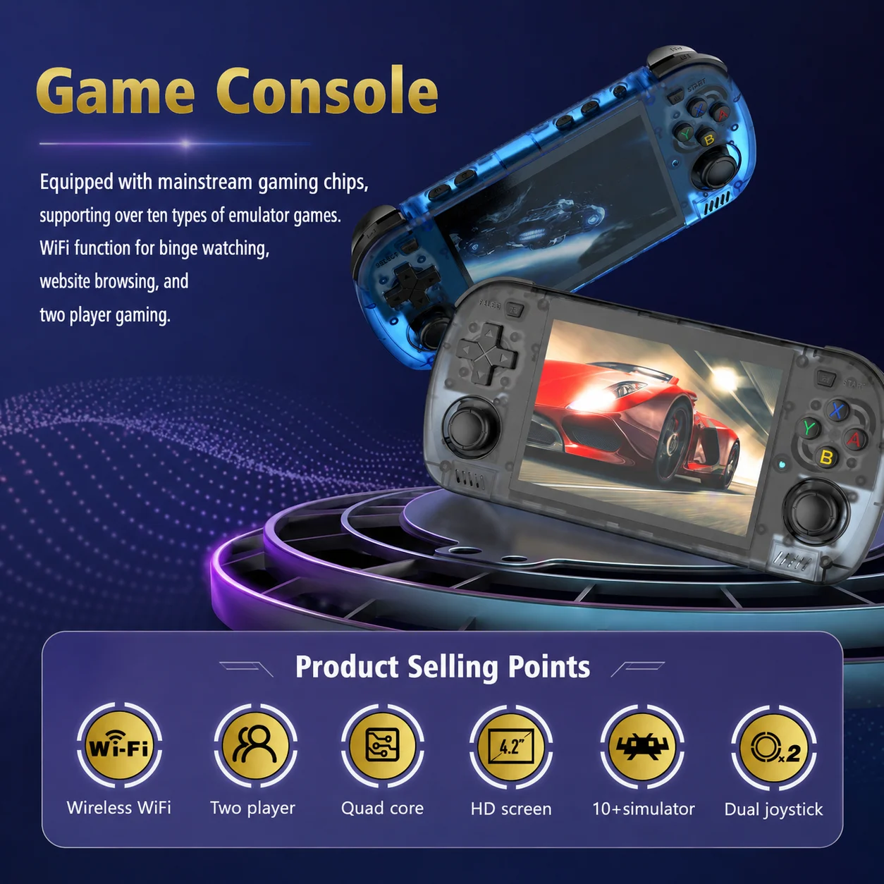 R36H Pro Max Pocket Portable Handheld Game Device 4.2 Inch HD IPS Screen RK3326 Processor 3500mAh Rechargeable Battery Support