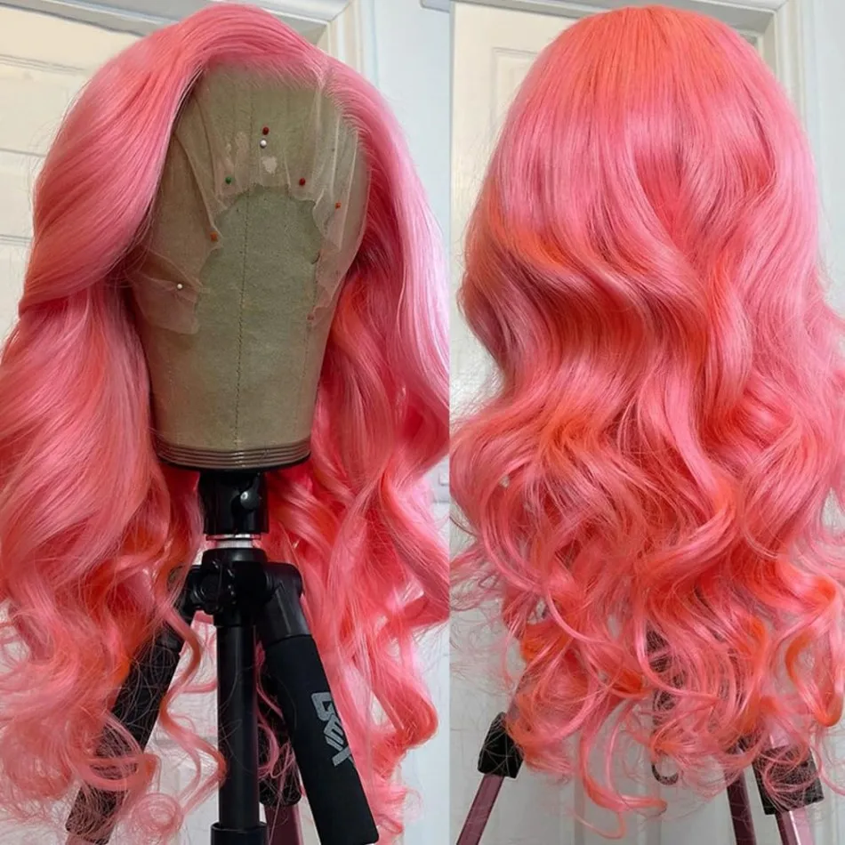 Peruca de cabelo humano brasileiro para mulheres, peruca dianteira rosa, frontal transparente, onda corporal, colorido, barato, venda, escolha, renda hd, 13x6, 100%