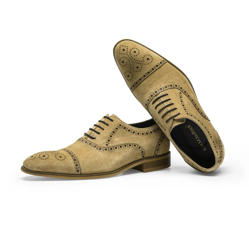 Luxury Cowhide Suede Man Dress Shoes Genuine Leather Handmade Quality Comfortable British Trend Elegant Wedding Brogue Shoes Men