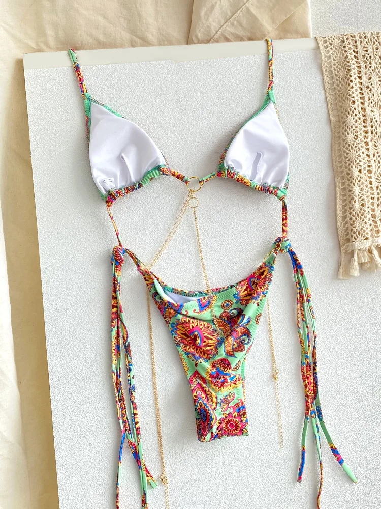 ZRTAK Micro Tangas Bikini Traje de Baño para Mujer 2026 Sexy Conjuntos de Bikinis Paisley con Anillos Ropa de Playa Esta