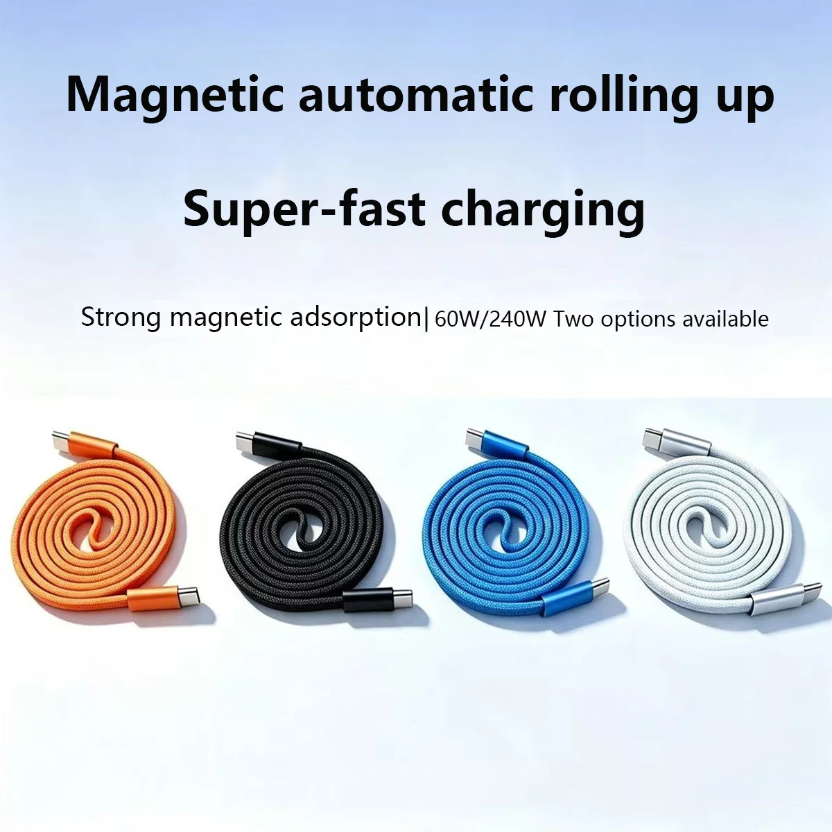 Kabel do ultraszybkiego ładowania 240W/60W Type C, magnetyczny, automatycznie zwijany, do Huawei, Samsung, Xiaomi, kabel USB C do C do transmisji danych z telefonu. — zdjęcie produktu 2