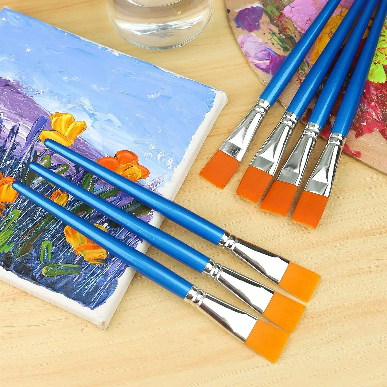 10pcs Premium Synthetic Nylon Flat Paint Brushes, 3/ 4 Inch - Ideal for Watercolor, Acrylics, Oil Painting, Fine Crafts & Body