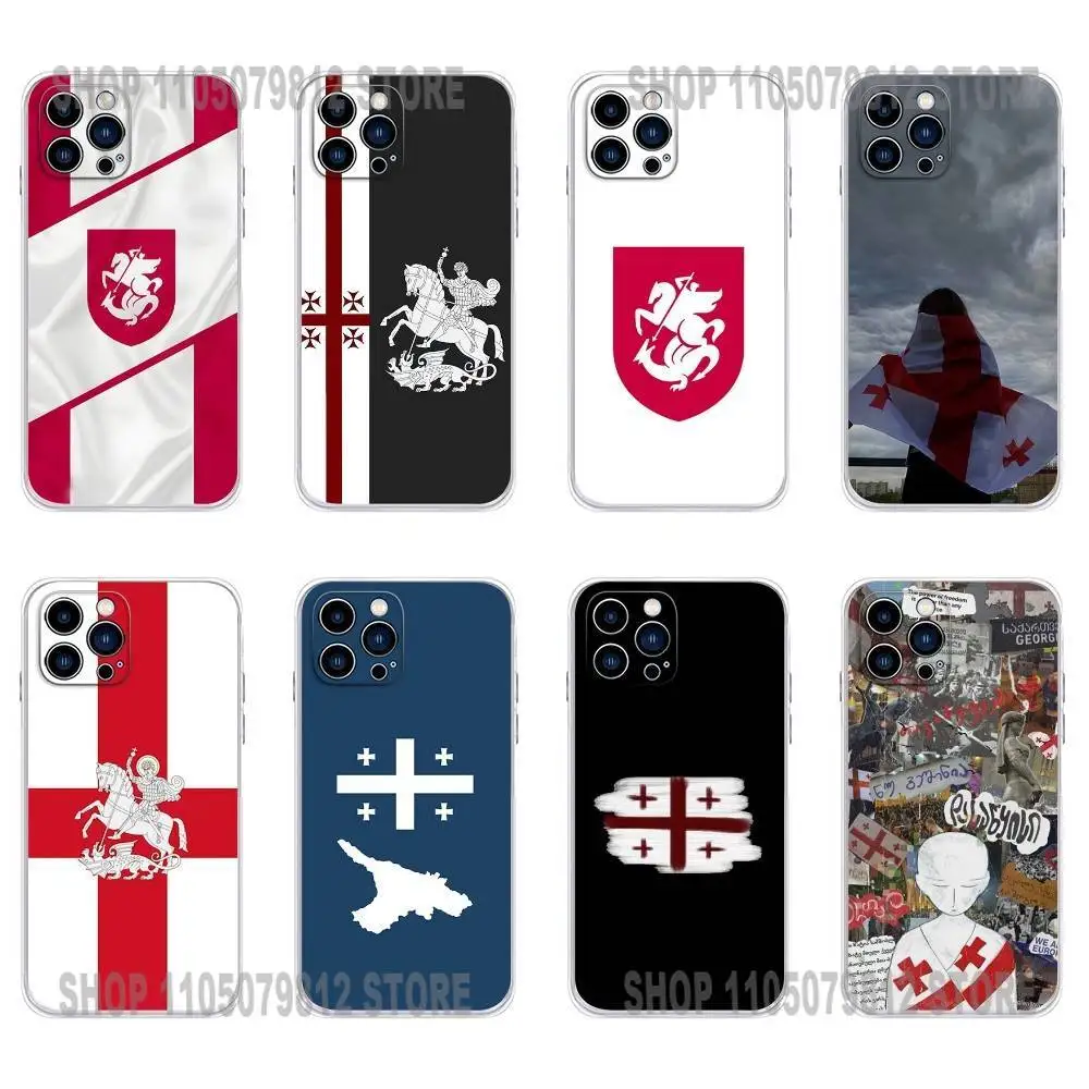 

Georgia Flag Phone Case For iPhone 17,16,15,14,13,12,11, Plus,Pro,Max,XR,XS,Plus,E,Mini Transparent Soft Cover